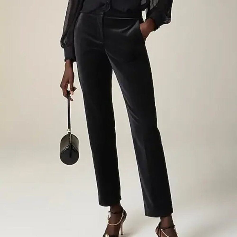 J. Crew Kate Slim Fit Pants Women's Size 4 Black Velvet Ora Tessuti Office CF271